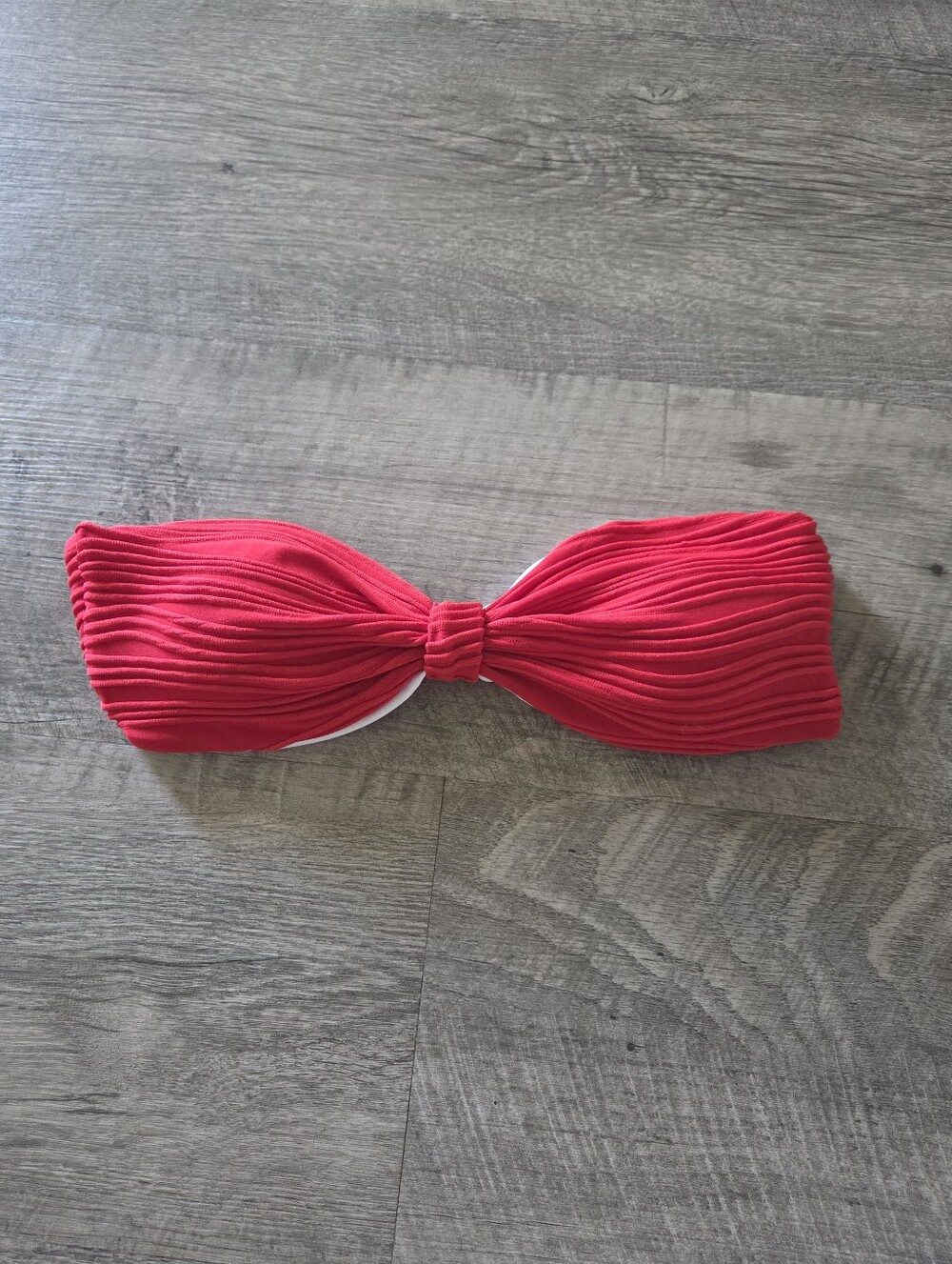 Shein Red Twist-Front Ribbed Bandeau Bikini Top.